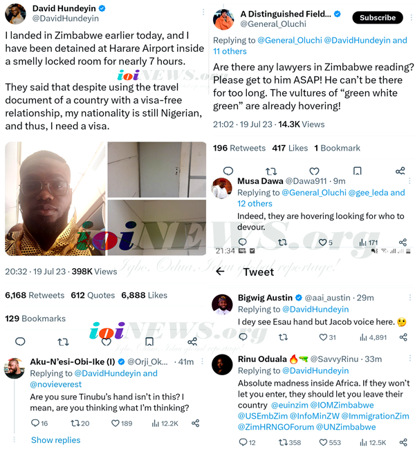 Nigerians Panic, Mobilise Globally as Idolized Journalist David Hundeyin Tweets from Zimbabwean Airport's Holding room! - ioiNEWS.org