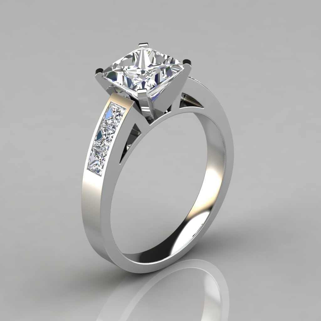 Princess Cut Channel Set Moissanite Engagement Ring | Forever Moissanite